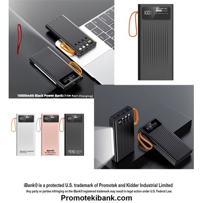 iBank ® Power Bank with Built-In Cables and LED Battery Display, 10000mAh